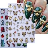 5D Embossed Insect Nail Stickers - 2 Sheets Self-Adhesive Beetle Bee Butterfly Nail Decals, Vintage Metallic & Colorful Bug Nail Art Stickers for Women DIY Manicure Supplie