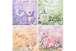 Snycler Lot de 4 livres de fournitures de scrapbooking, journal vintage – 100 feuilles PET et 100 feuilles d'autocollants en 