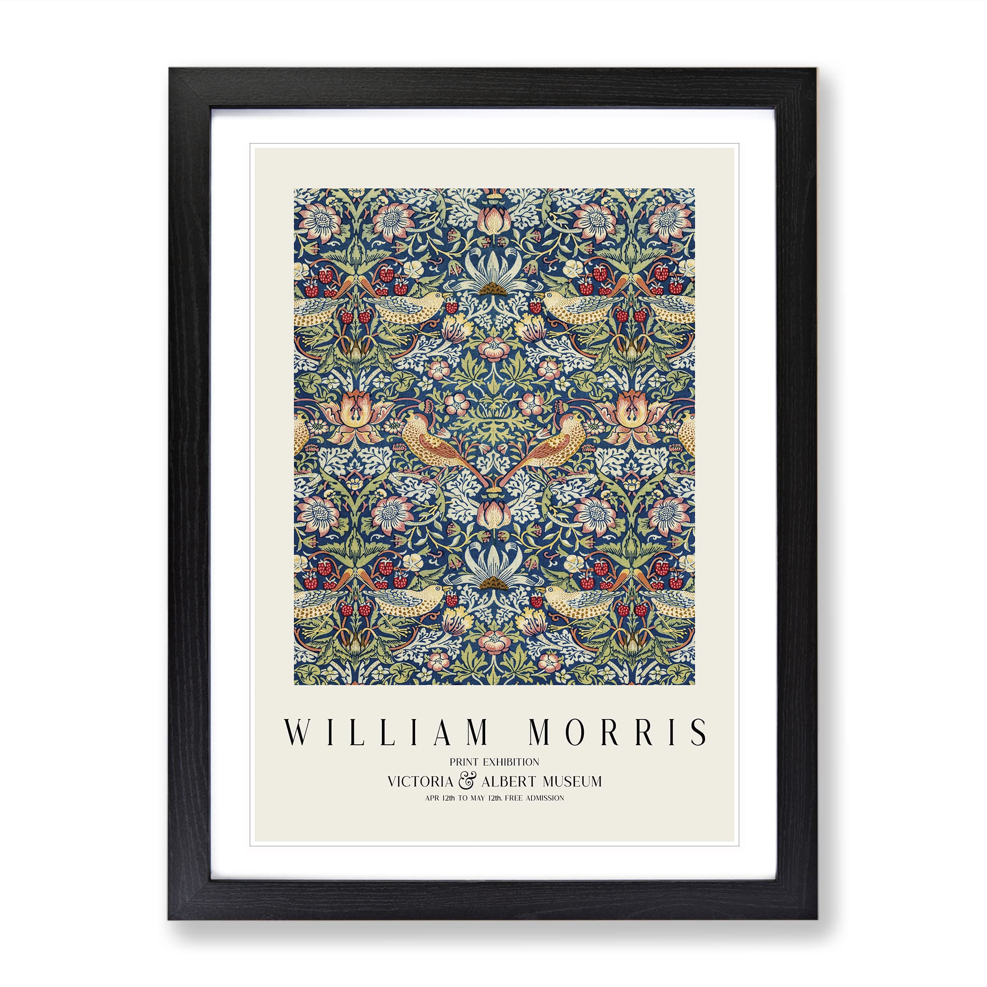 Strawberry Thief Vol.2 By William Morris Classic Painting Framed Wall Art Print, Ready to Hang Picture for Living Room Bedroom Home Office Décor, Black A4 (34 x 25 cm)