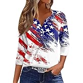 Easter Women Tops Loose Fit Three Quarter Sleeve V Neck Shirts Y2K Cute Bunny Blouses Dressy Spring Aesthetic Clothes