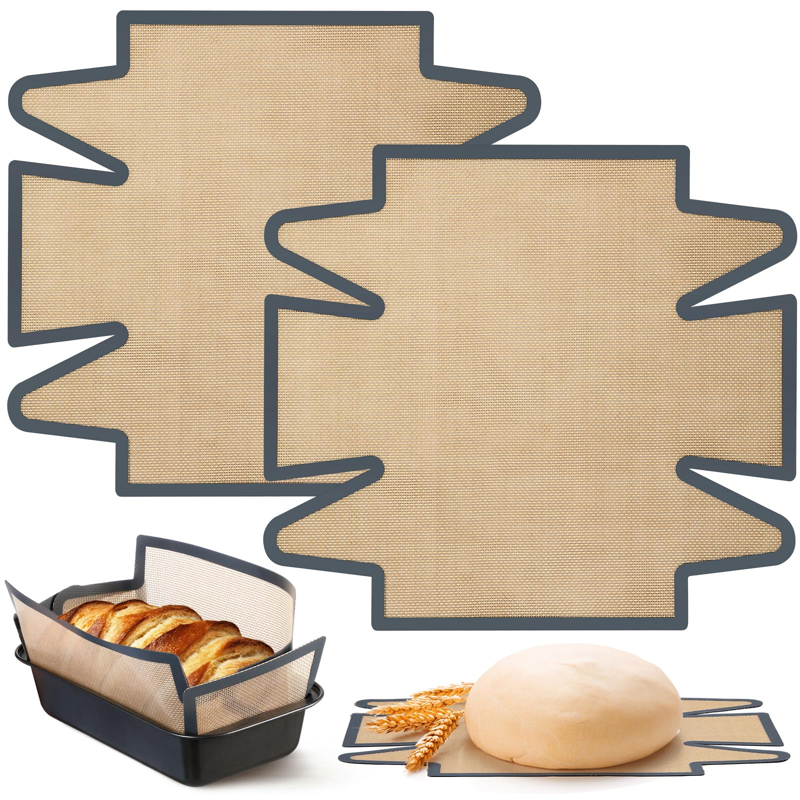 Photo 1 of ***MISSING ONE*** Baderke 2 Pcs Extended Silicone Loaf Pan Liner for Baking Bread Reusable Food Safe Bread Pan Liners Silicone Baking Mat with Safety-edge Handles Non-stick Fits 9.5 x 5 Inch Loaf Mold(Rectangular)