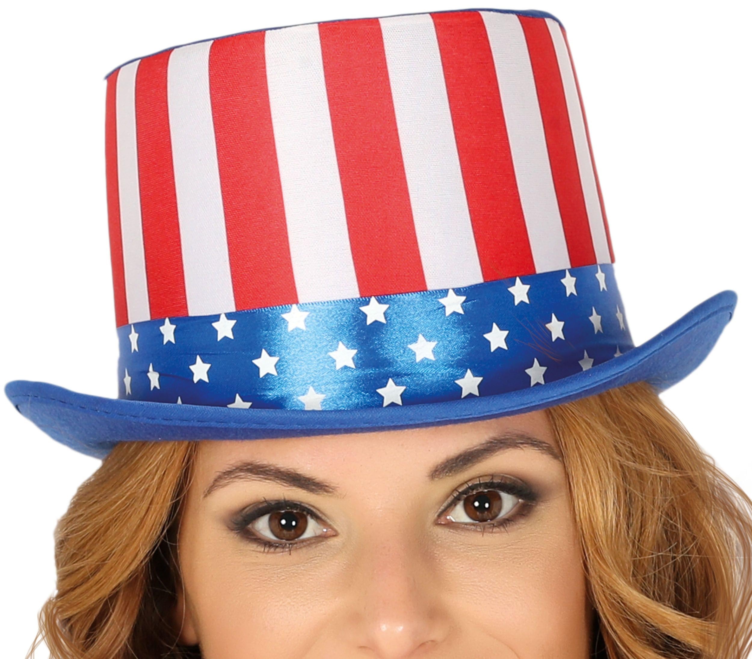 Fiestas Guirca Adult USA Top American Fancy Dress Up Uncle Sam 4th of July Headwear Accessory American Flag Halloween Cosplay Red White and Blue One Size