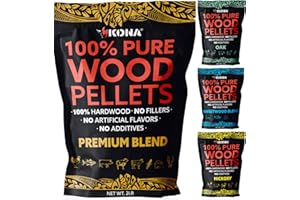 Kona Best Wood Smoking Pellets - Grilling Smoker Tube Pellets Variety Pack - 100% Hickory, Kona Premium Blend, 100% Oak, Kona Signature Sweetwood Blend - 2 Pound Bags