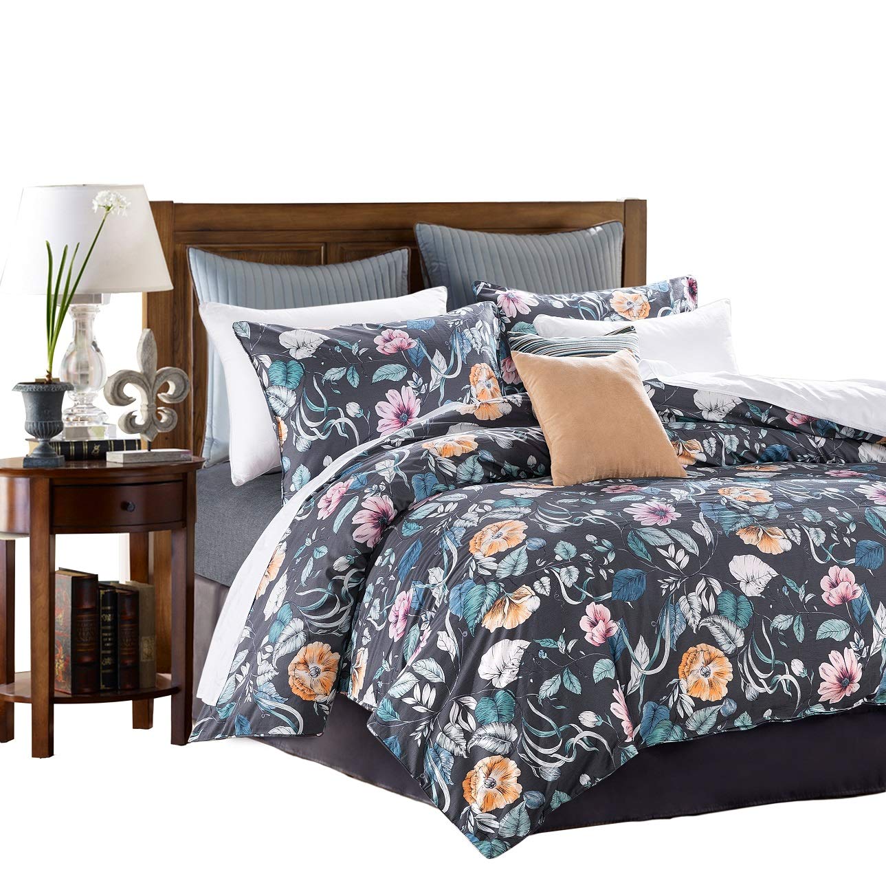 SexyTown King Duvet Cover Set with Zipper Closure 100% Egyptian Cotton Duvet Cover King Printed Reversible 3 Piece Bedding Set with 1 Quilt Cover and 2 Pillowcases(King, P)