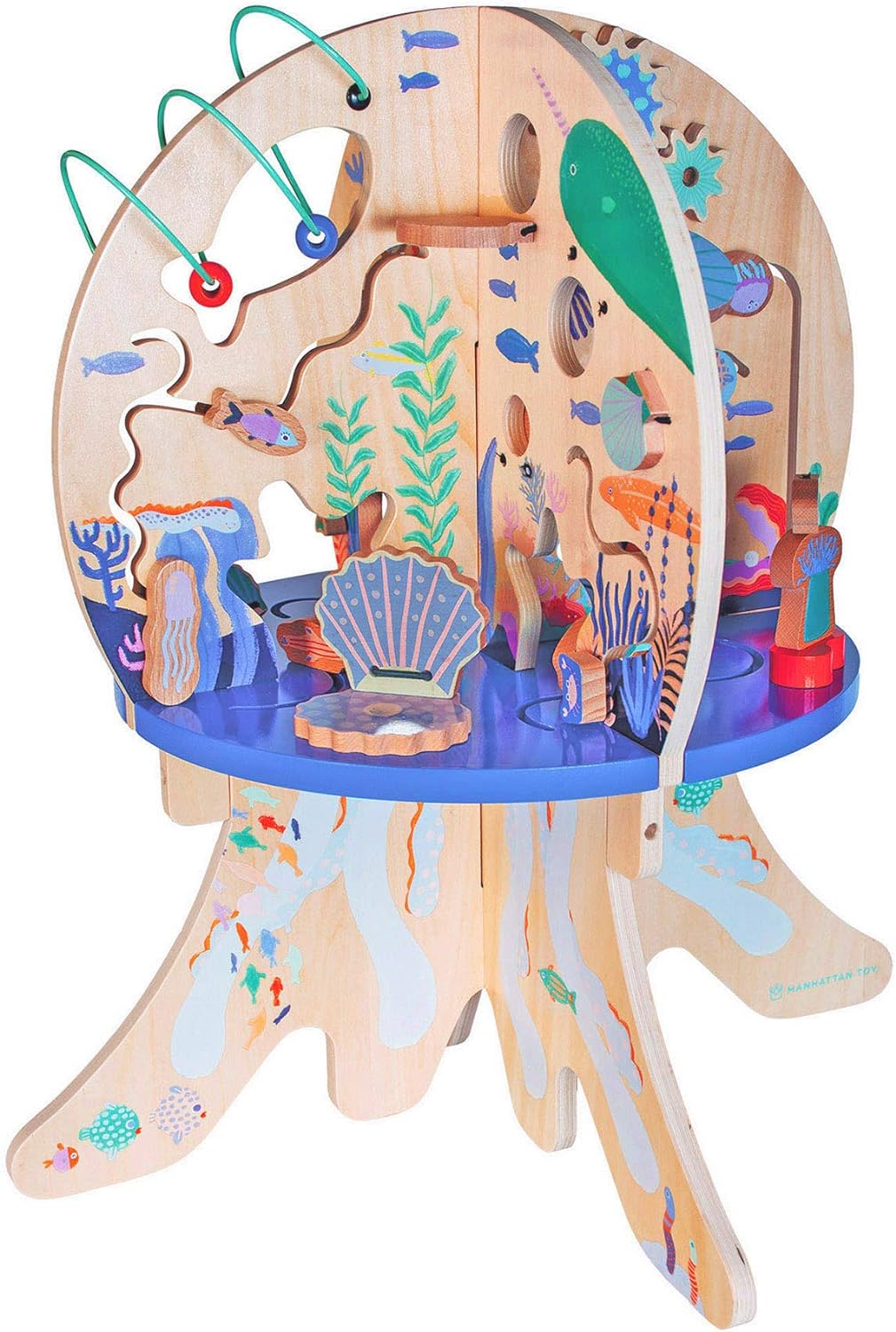 Manhattan Toy Deep Sea Adventure Wooden Toddler Activity Centre with Clacking Clams, Spinning Gears, Gliders and Bead Runs - Image 3