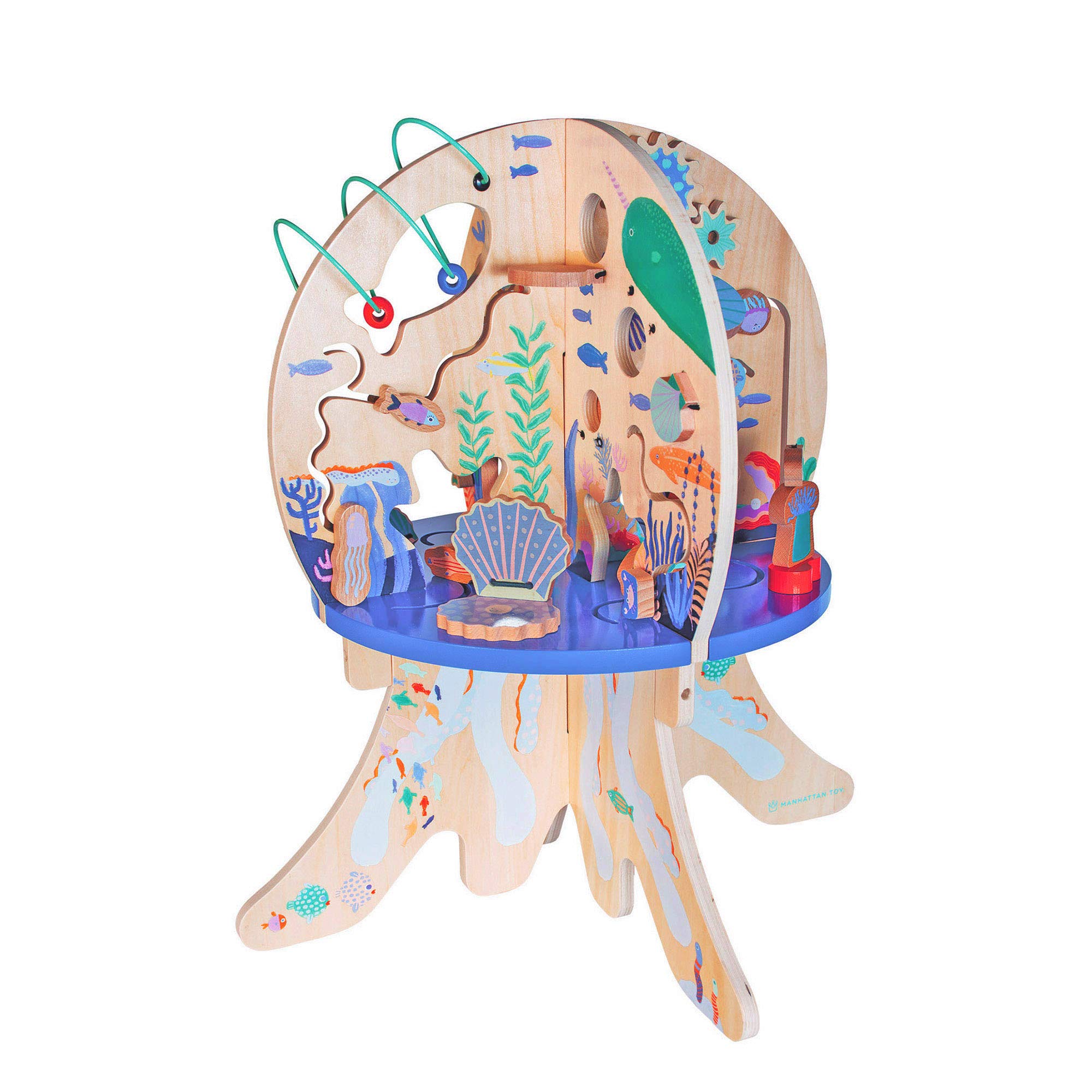 Manhattan Toy Deep Sea Adventure Wooden Toddler Activity Center with Clacking Clams, Spinning Gears, Gliders and Bead Runs