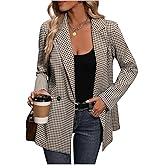 SweatyRocks Women's Casual Lapel Blazer Jacket Plaid Double Breasted Gingham Suit Coat