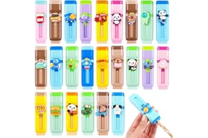 LIYIQ 24 Pcs 2-in-1 Cute Retractable Eraser with Pencil Sharpener, Cute Kawaii School Supplies for Kids, Fun Cartoon Design for Classroom, Party Favors and Back to School Gifts