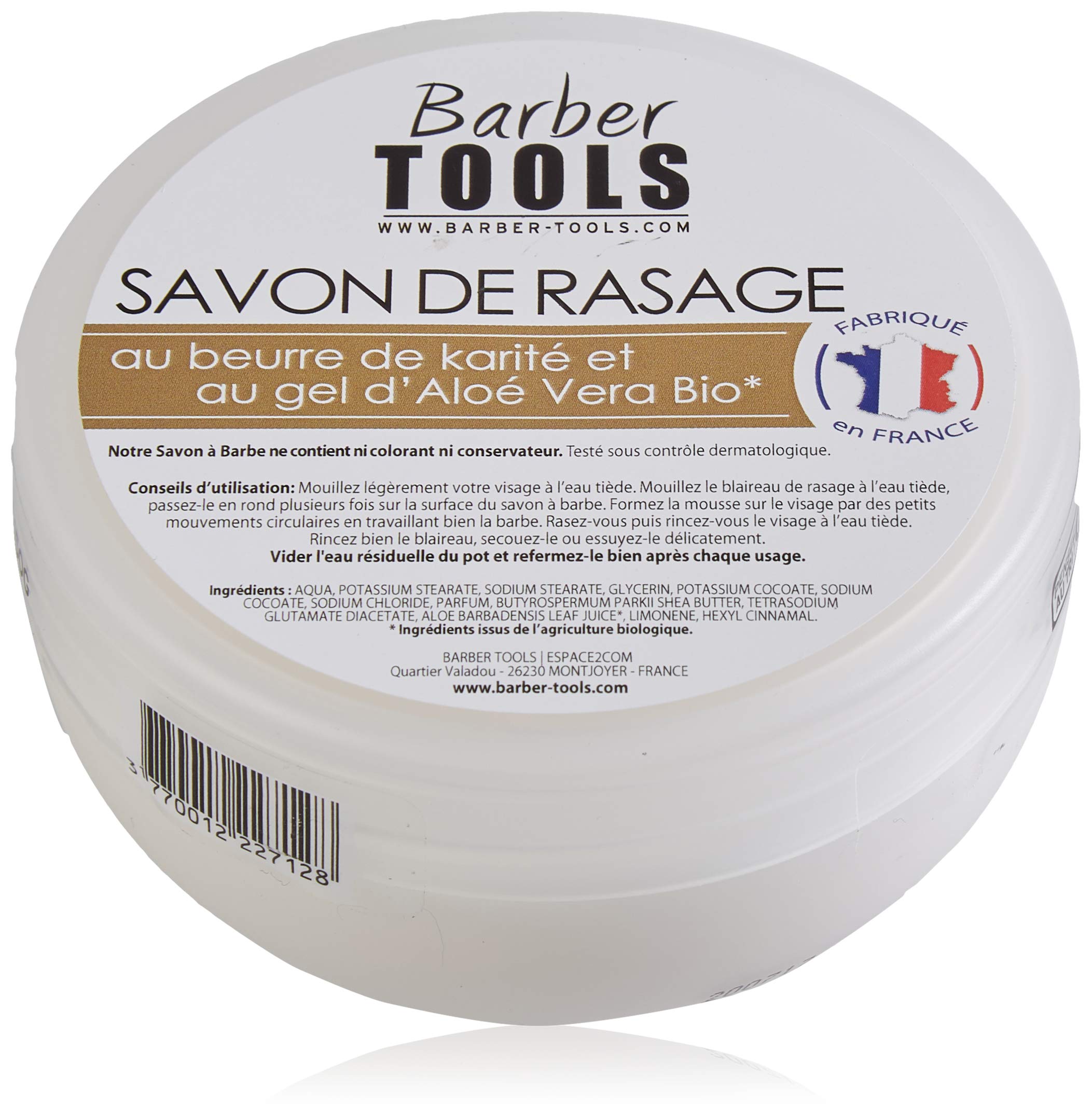150ml Shave Soap with Bio Aloe Vera Gel and Shea Butter - Made in FRANCE ✮ BARBER TOOLS ✮