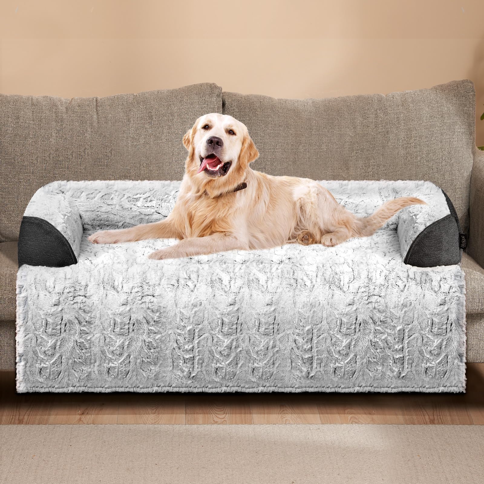 Photo 1 of blunique Calming Extra Large Dog Bed for Couch, 45 x 37 inch Removable Couch Cover for Dogs Washable, Non-Slip Fluffy Plush Dog Sofa Mat for Furniture Protector - Grey