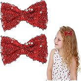 3" Red Sparkly Glitter Sequin Hair Bows Clips for Toddler Girls Valentines Christmas Birthday Gift Party Dress Outfit Decor Accessories Wedding Alligator Barrettes Hairpins