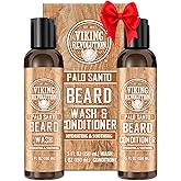 Viking Revolution Beard Wash and Beard Conditioner for Men with Argan Oil and Jojoba Oil - Beard Softener and Strengthener Beard Care Beard Shampoo and Conditioner with Ginseng Root (5oz, Palo Santo)