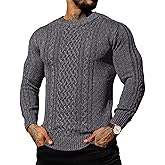 Askdeer Men's Pullover Sweater Fisherman Cable Knit Crewneck Sweater Winter Casual Knitted Sweaters with Ribbing Edge