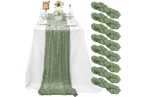 SATULGAU 8 Pack Sage Green Cheesecloth Table Runner 10Ft Gauze Cheese Cloth 35x120 Inch Boho Table Runner Romantic Table Runner Table Cover for Wedding Bridal Shower Fall Thanksgiving Christmas Decoration
