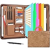 Leathario Portfolio Binder, Includes 5 Folder Index Dividers, 13 Inch Tablets Organizer with Handle, Vegan Leather A4 Padfolio, Multi-Pocket Notepad Business Planner Professional Document