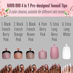 NOVO OVO Fake Toe Nail Tips Press on, Black French