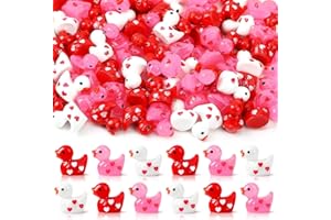 DTOFOOT 80Pcs Mini Valentines Resin Ducks,Small Little Valentine's Day Red Pink White Heart Tiny Resin Ducks Figures Bulk for Dollhouse Micro Landscape Decor Tabletop Display