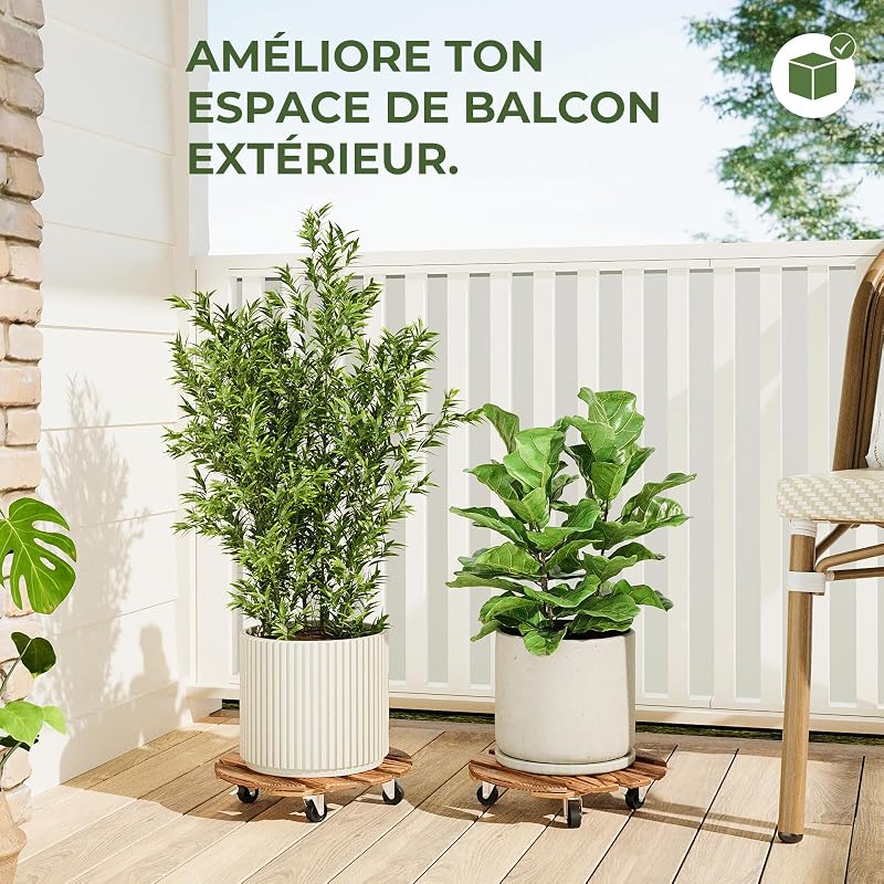 Porte Plante a Roulettes, Support Plante Interieur avec Roulettes, Lot de 2 Supports Plantes Interieur 30,5 cm, Capacite 100 KG pour Interieur Exterieur, Marron Fonce