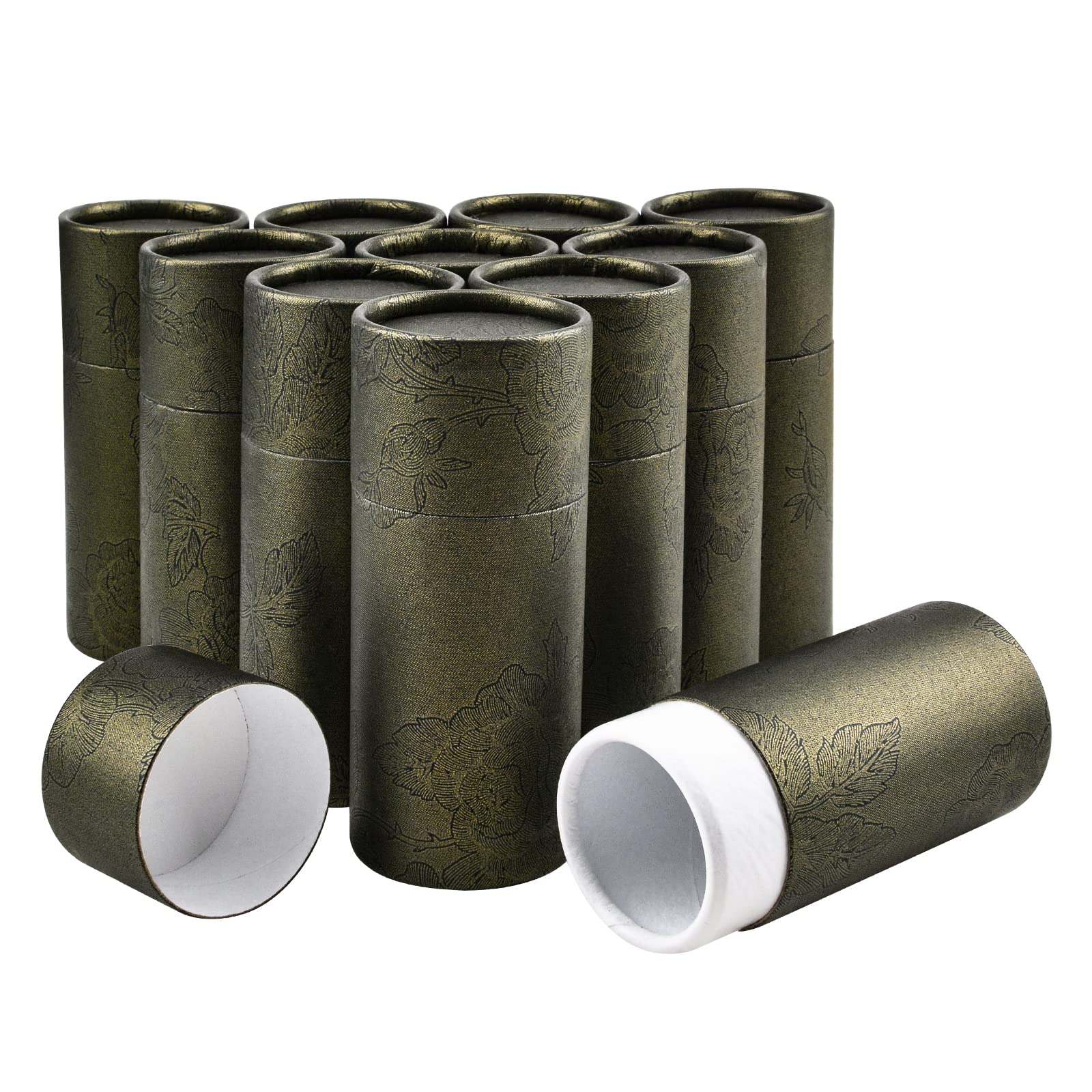 WANDIC Dark Gold Kraft Paperboard Tubes, 10Pcs Round Kraft Paper Containers for Tea Coffee Crafts Gift Packaging, Non-Push (50ml)