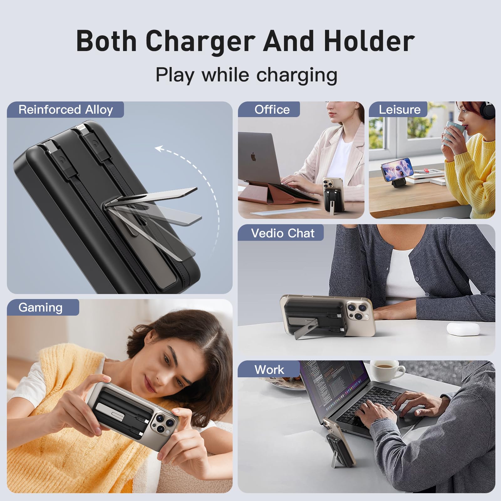 2025 Latest Magnetic Wireless Power Bank, 16800mAh Portable Charger with 2 Built in Cables, LED Display Magnetic Battery Pack Travel Essentials for iPhone 16/15/14/13/12/Pro/Mini/Pro Max Andriod