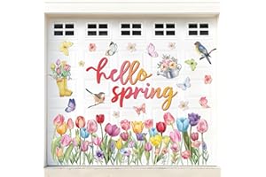 Spring Garage Door Decorations Magnets Hello Spring Floral Garage Door Magnets with Tulip Flowers Butterflies Birds Car Magne