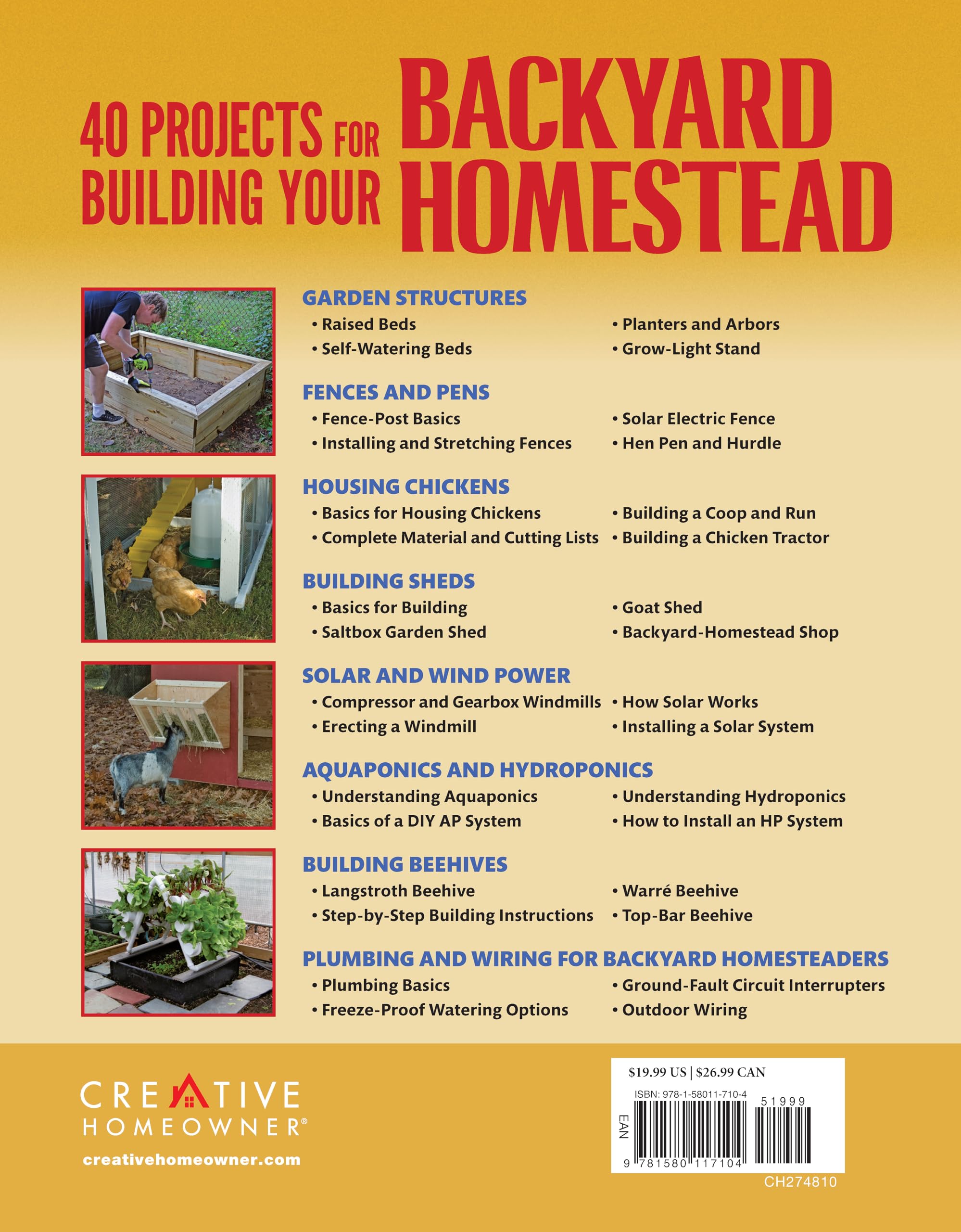 40 Projects for Building Your Backyard Homestead: A Hands-on, Step-by-Step Sustainable-Living Guide (Creative Homeowner) Fences, Chicken Coops, Sheds, Gardening, and More for Becoming Self-Sufficient