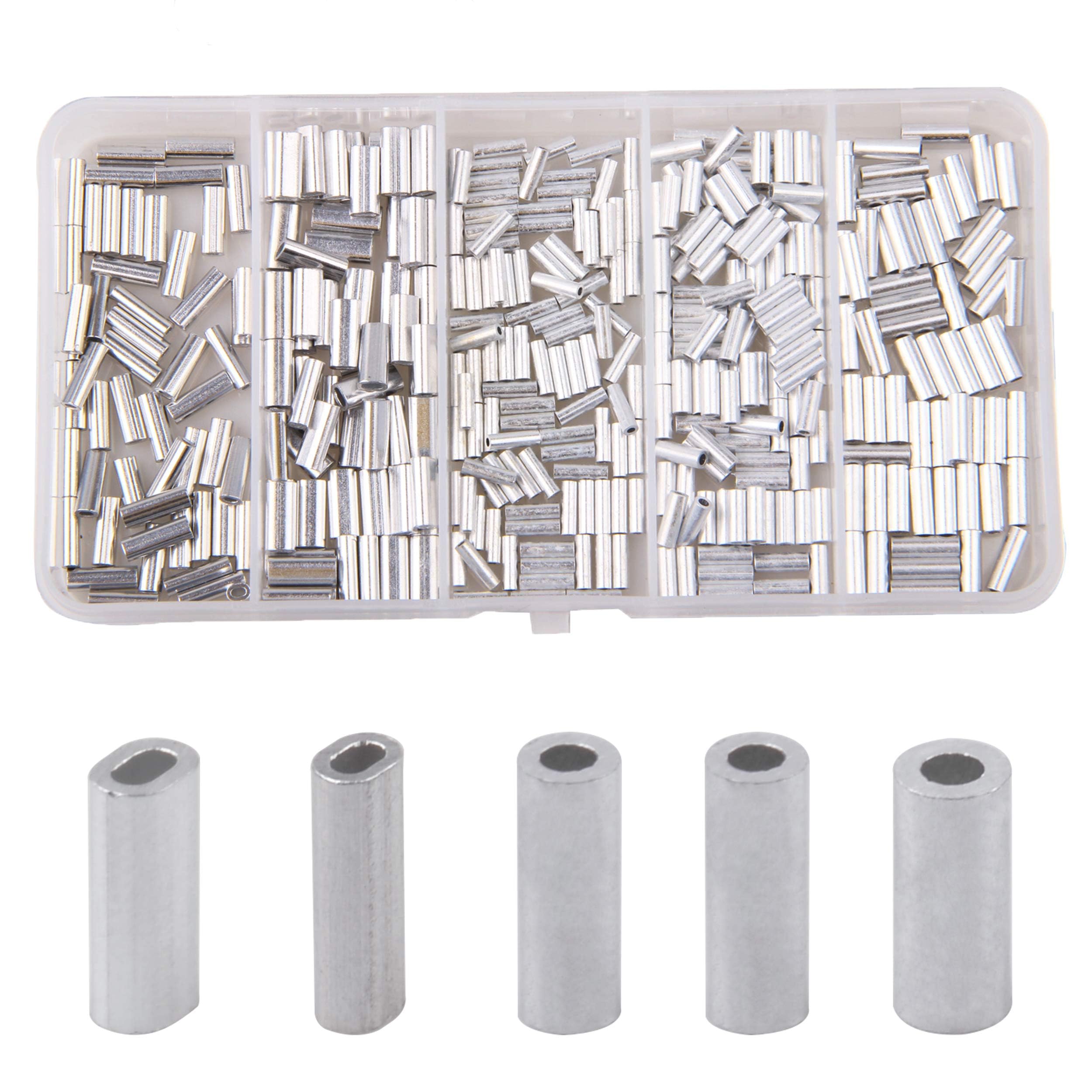 SHADDOCK Single Crimp Sleeves Kit Aluminum Barrel Crimp Sleeves, Fishing Crimping Tool Wire Rope Connector Fishing Tackle for Leader Rigging (350pcs/box)