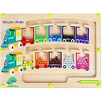 Magnetic wooden maze board with colorful numbered activities