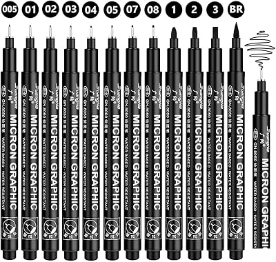 Gelanty Black Fineliner Pens Set 12 Nibs 0.05mm–3.0mm Brush
