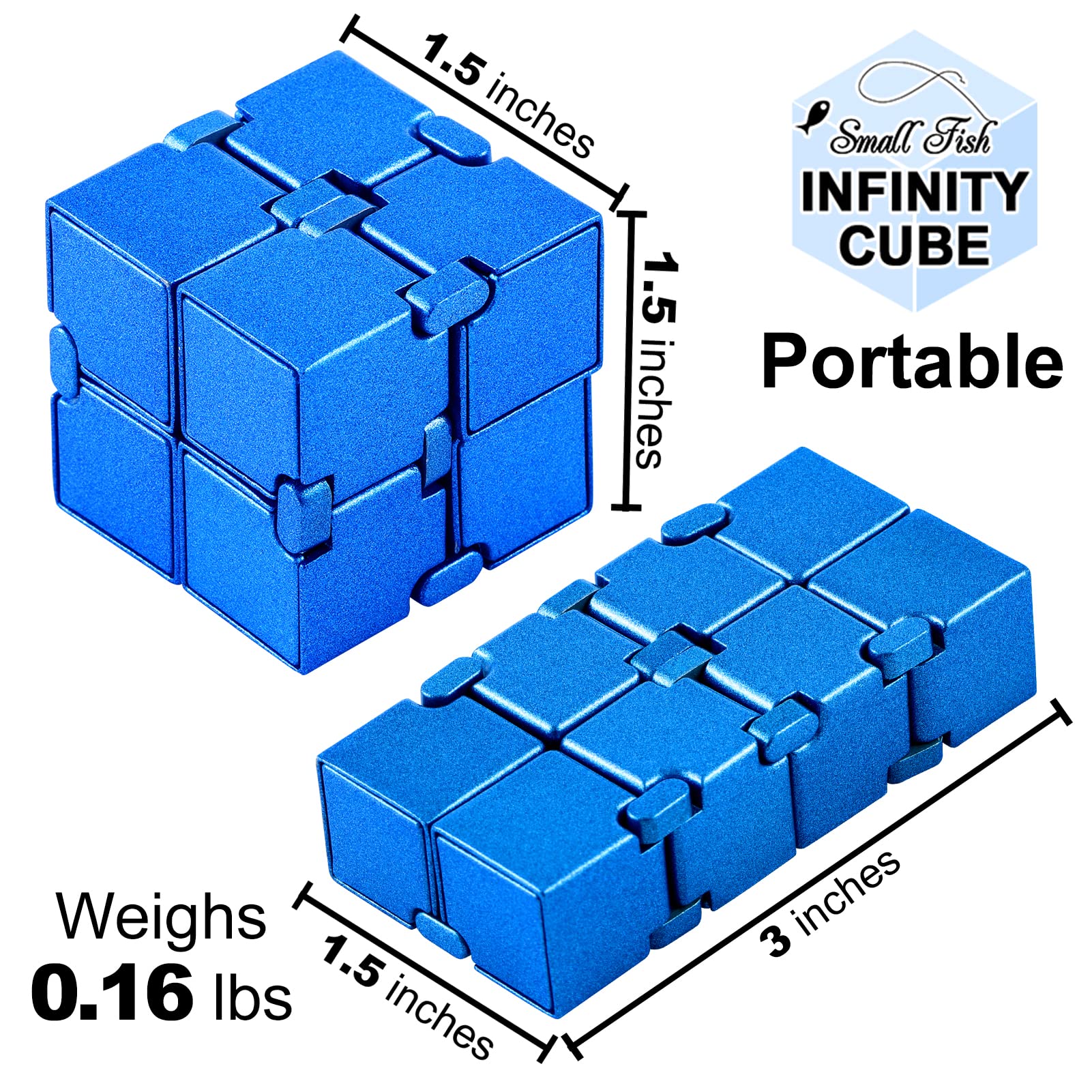 SMALL FISH Fidget Infinity Cube - Built-in Metal Never Ending Infinite Cube,Cool Sensory Aluminum Infinity Cube for Stress Anxiety Relief, Best for Adults and Kids with Autism,and ADHD