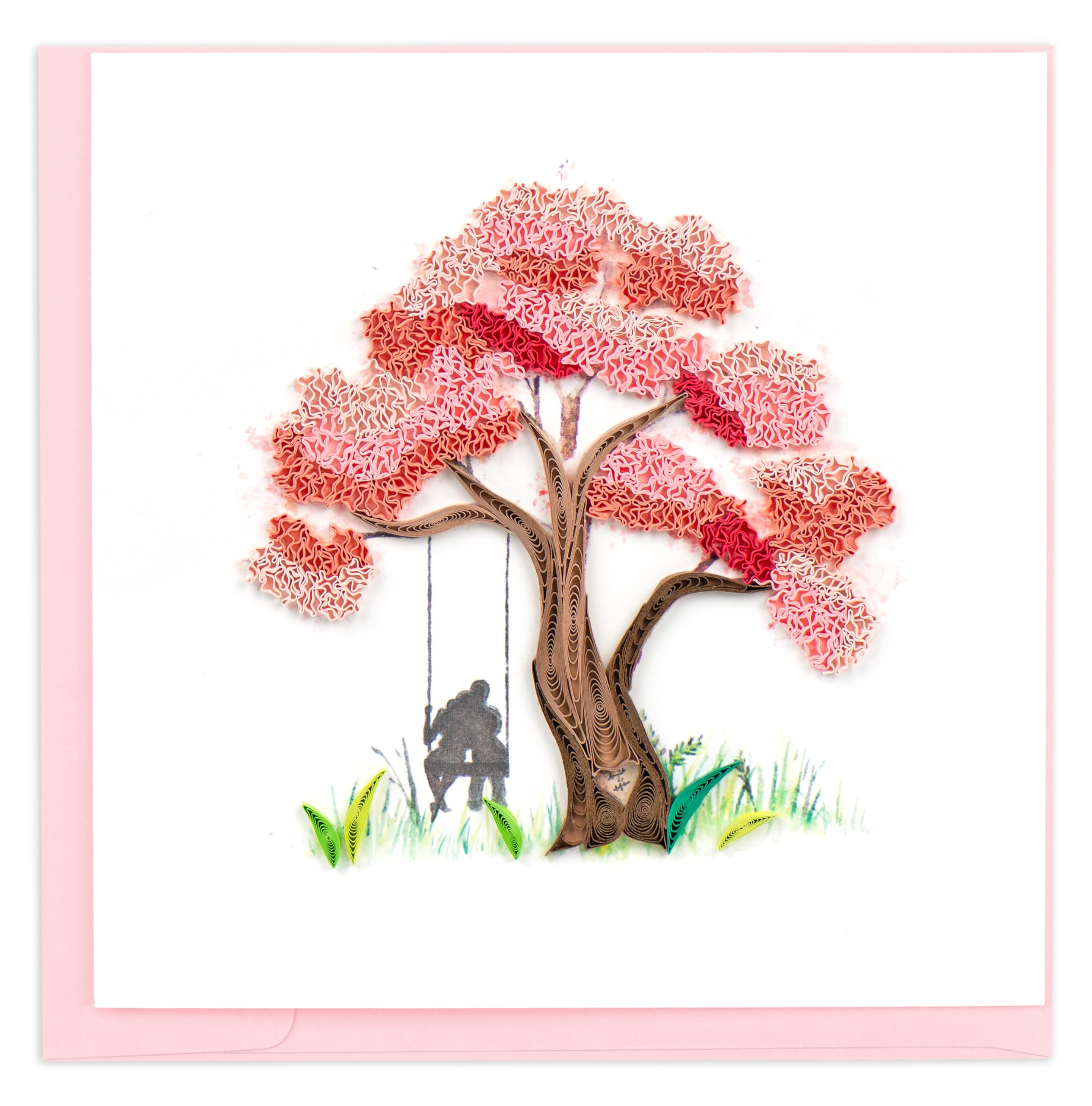 Quilling A Couple in Love Cherry Blossom Tree Hand-Finished Art Greeting Card Frameable Art - Suitable for Framing in a Card Frame - by The Quilling Card Company