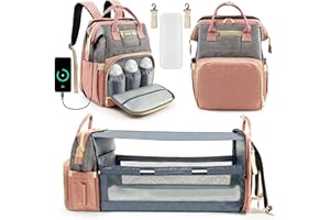 Kompoll Unisex Diaper Bag Backpack, Multifunction Waterproof Large Travel Baby Changing Bags Travel Back Pack for Dad/Mom, Suitable for 0-24 Months (Pink & Grey)