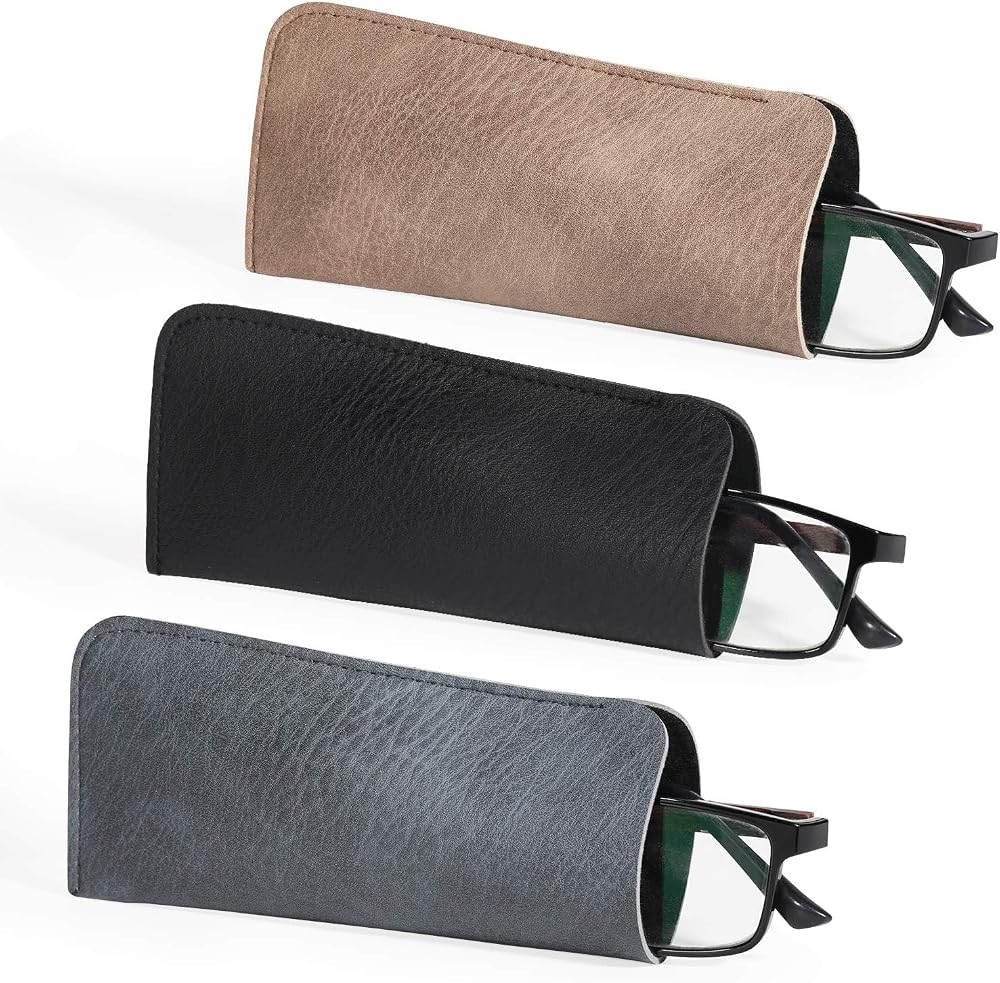 Hifot Leather Eyeglasses Case 3 Pack PU Soft Pouch Reading Glasses Bag