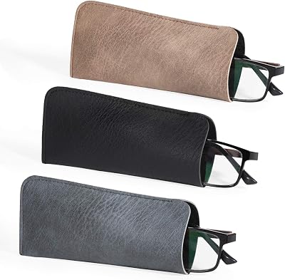 Hifot Leather Eyeglasses Case 3 Pack PU Soft Pouch Reading Glasses Bag