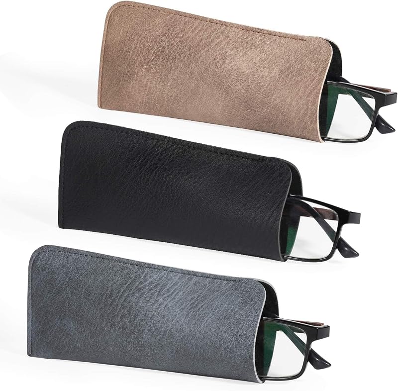 Hifot Leather Eyeglasses Case 3 Pack PU Soft Pouch Reading Glasses Bag