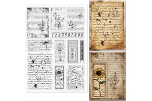 GLOBLELAND Vintage Text Background Clear Stamps for Cards Making Retro Flowers Butterfly Clear Stamp Seals 5.83x8.27inch Transparent Stamps for DIY Scrapbooking Photo Album Journal Home Decoration