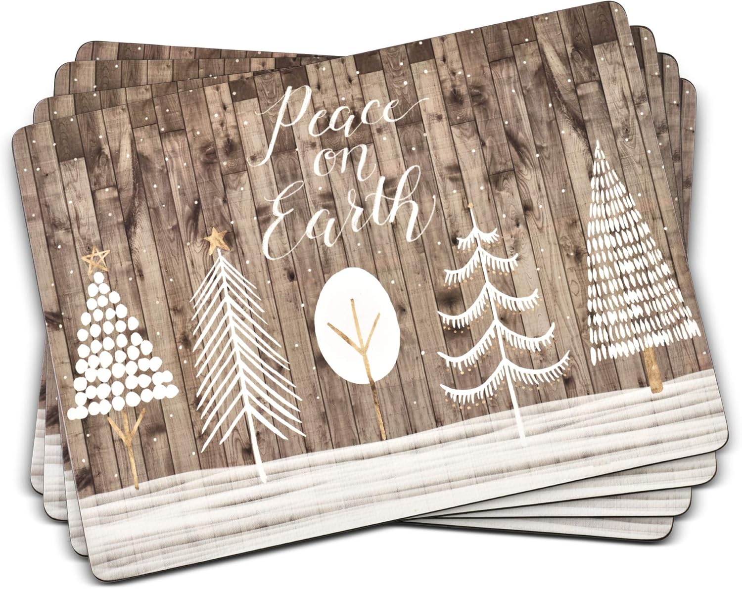 Pimpernel Wooden White Christmas Placemats, Large, Set of 4, 40.1 x