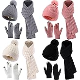 Liitrsh 12 Pcs Women Beanie Scarf Gloves Sets Knitted Beanie Winter Hat Scarf Warm Touchscreen Gloves