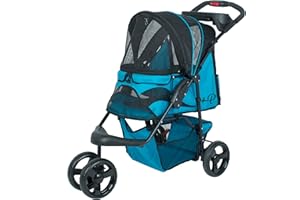 Petique Durable Pet Stroller, Easy Fold, Quality mesh Windows, Large Storage Basket, Secure Cup Holder Tray, for Small to Medium Dog, Cat, Bunny, Supports Pets up to 55LBS - Mermaid (Blue)