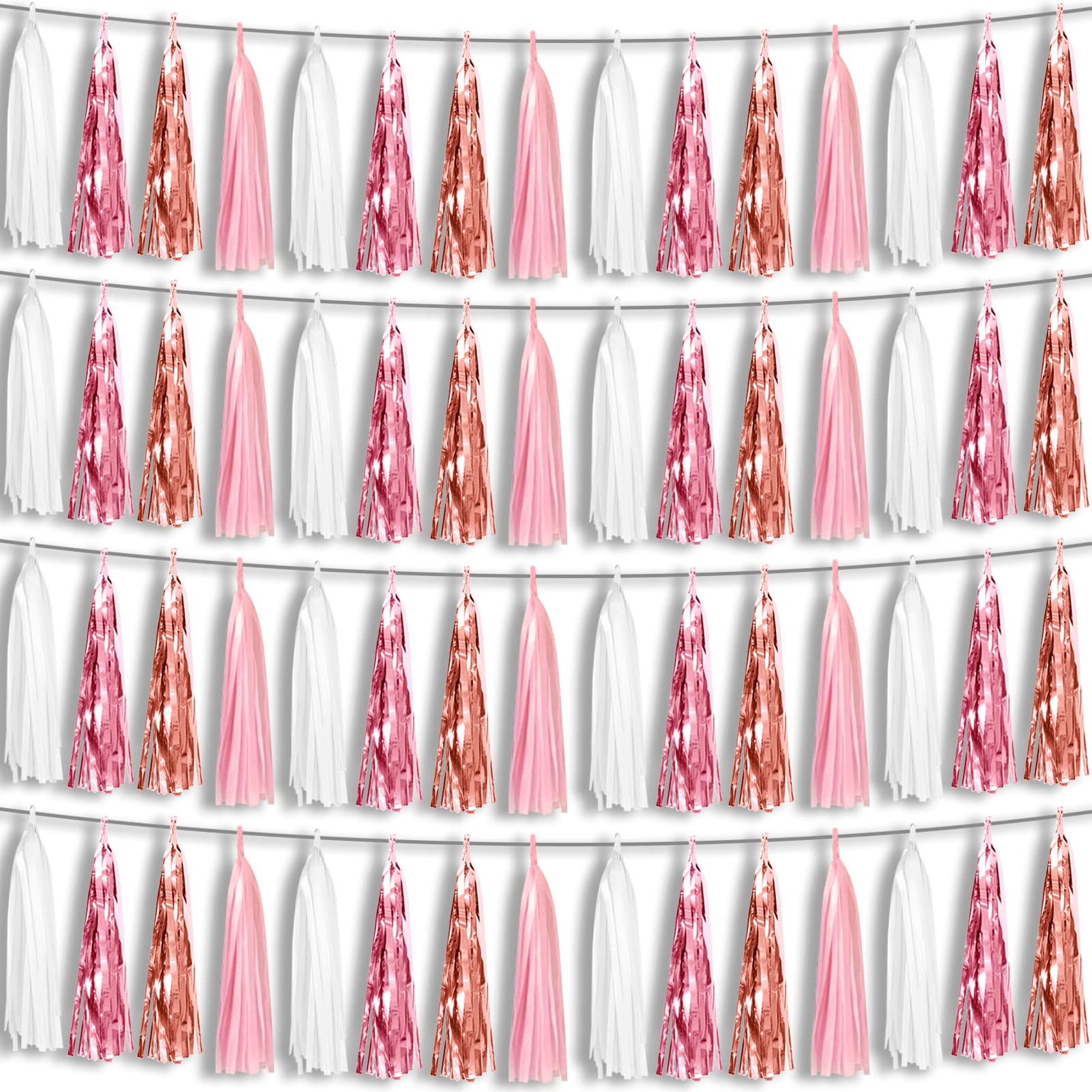 Photo 1 of 4P Pink White Peach Rose Gold Tassels Party Tassel Garland Banner, Tassels Banner Streamers for Parade Floats, Bachelorette, Wedding, Birthday, Christmas, Bridal/Baby Shower Party Decorations