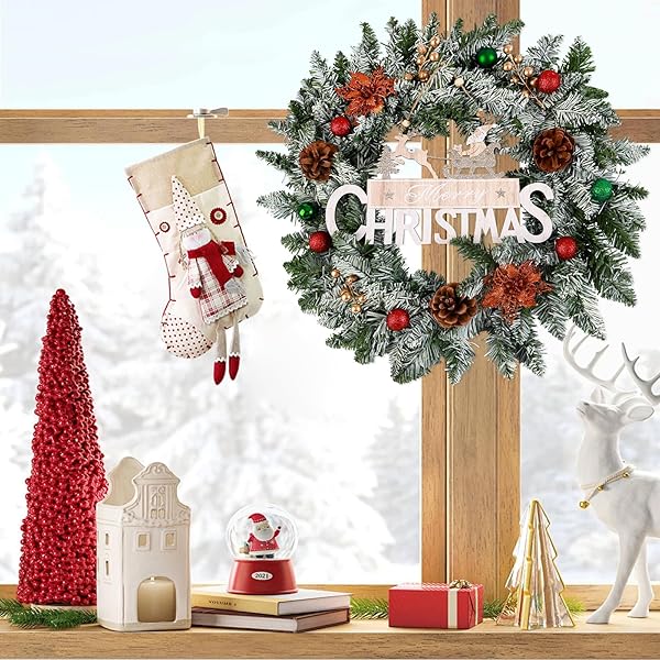 20 INCH CHRISTMAS WREATH FOR FRONT DOOR, CHRISTMAS DECORATION WITH FROSTED BRANCHES PINE CONES FLOWERS BALL ORNAMENTS FOR WALL,INDOOR,OUTDOOR,FARMHOUSE FESTIVAL HOME DECOR