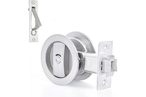 Dontay Pocket Door Lock, Color Coded Indicators, Privacy (Bed/Bath) Handles Latch, 2-3/8" Backset, Hardware for 1 3/8” to 2 3/16” Thickness Door (Including Edge Pull, Brushed Nickel, Round - 1 Pack)