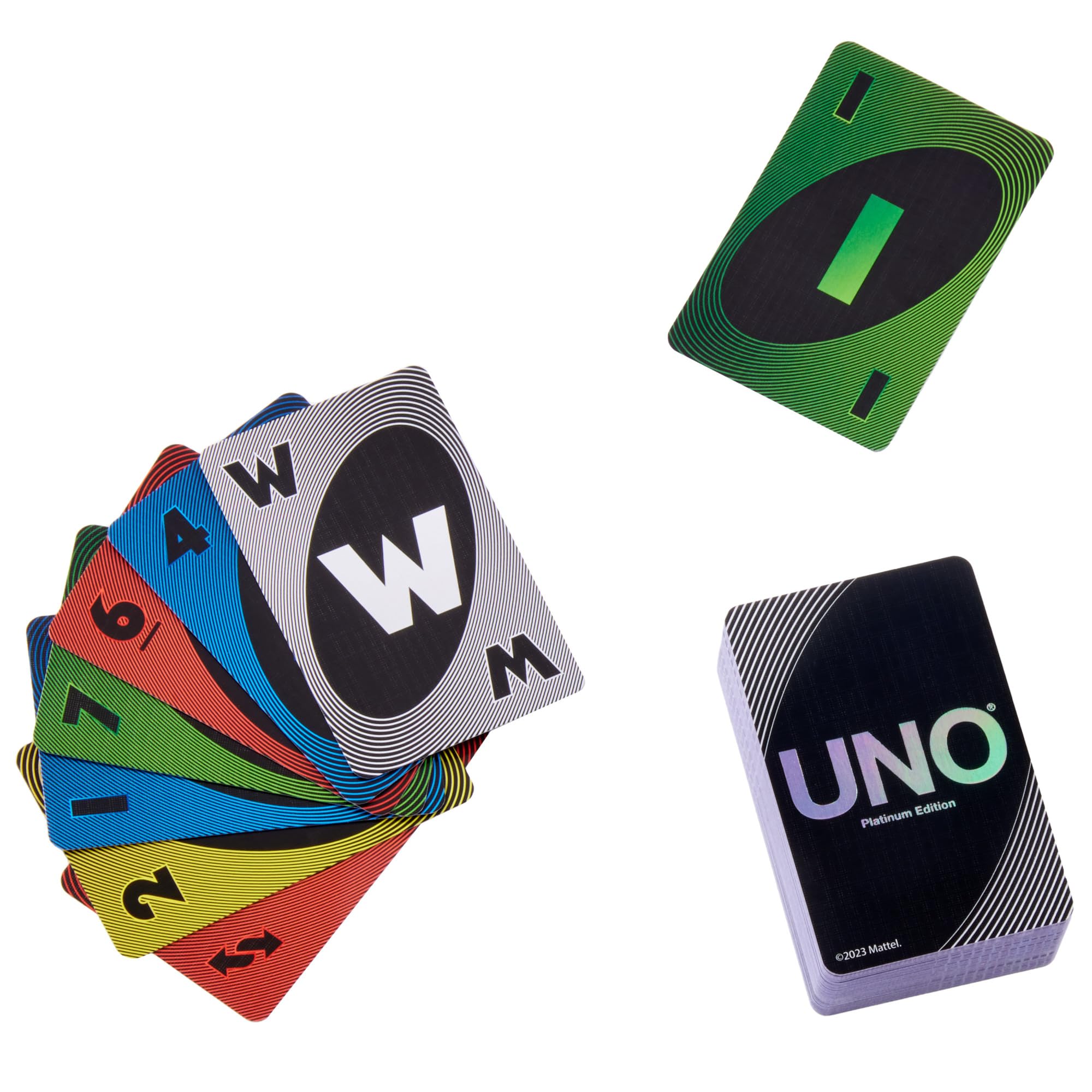 Mattel Games UNO Platin Edition Kartenspiel für Film- und Familienabende, Spielabende, Reisen, Camping und Partys, Premium-Sammelkarten, HPY61 6