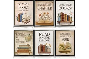 Shejdgart Reading Posters Classroom Decor - 6 Pcs Vintage Motivational Posters for Classroom Reading Corner Decor, Book Club Library Wall Art Decorations, Elementary School Bulletin Board Decorations