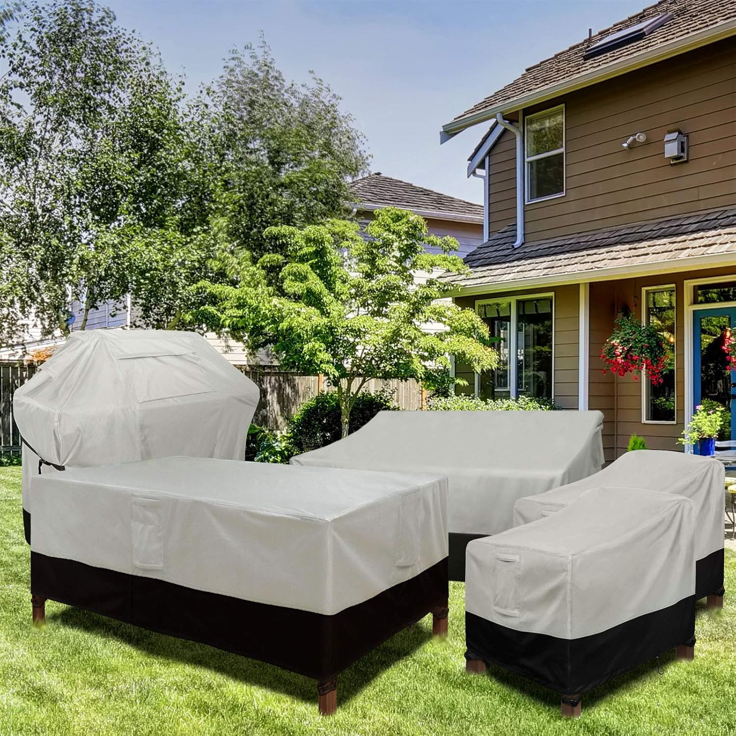 2-Seater Patio Bench Loveseat Cover, Heavy Duty Lawn Patio Outdoor Furniture Covers Waterproof 58" W x 32.5" D x 31" H, Outdoor Deep Lounge Sofa Cover with Air Vents for All Weather, Grey & Black: Kitchen & Dining