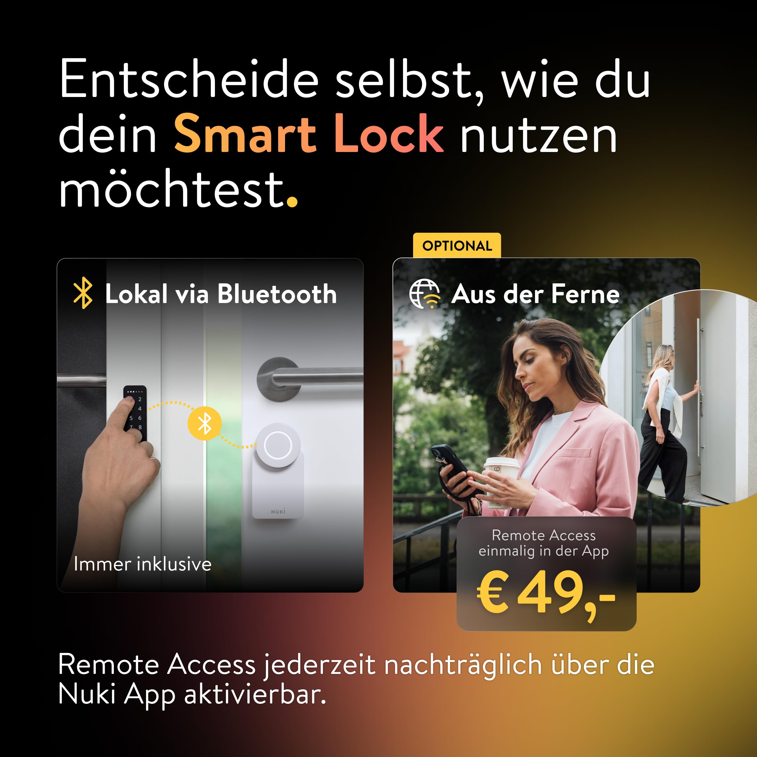 Nuki Smart Lock Go (2025) mit Bluetooth, WLAN & Matter, elektronisches Türschloss macht Smartphone zum Schlüssel, Nachrüsten ohne Zylindertausch – Smart Lock inkl. Keypad 6
