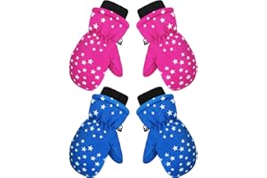SATINIOR 2 Pairs Kids Winter Snow Mittens Unisex Waterproof Ski Mittens Children Elastic Warm Gloves for Boys Girls