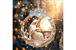 Sensemory Christmas Ornament, White Nativity Design, Religious Christmas Ornament, Hanging Ornament, Acrylic, 2023, 4 INCH, for Holiday Party