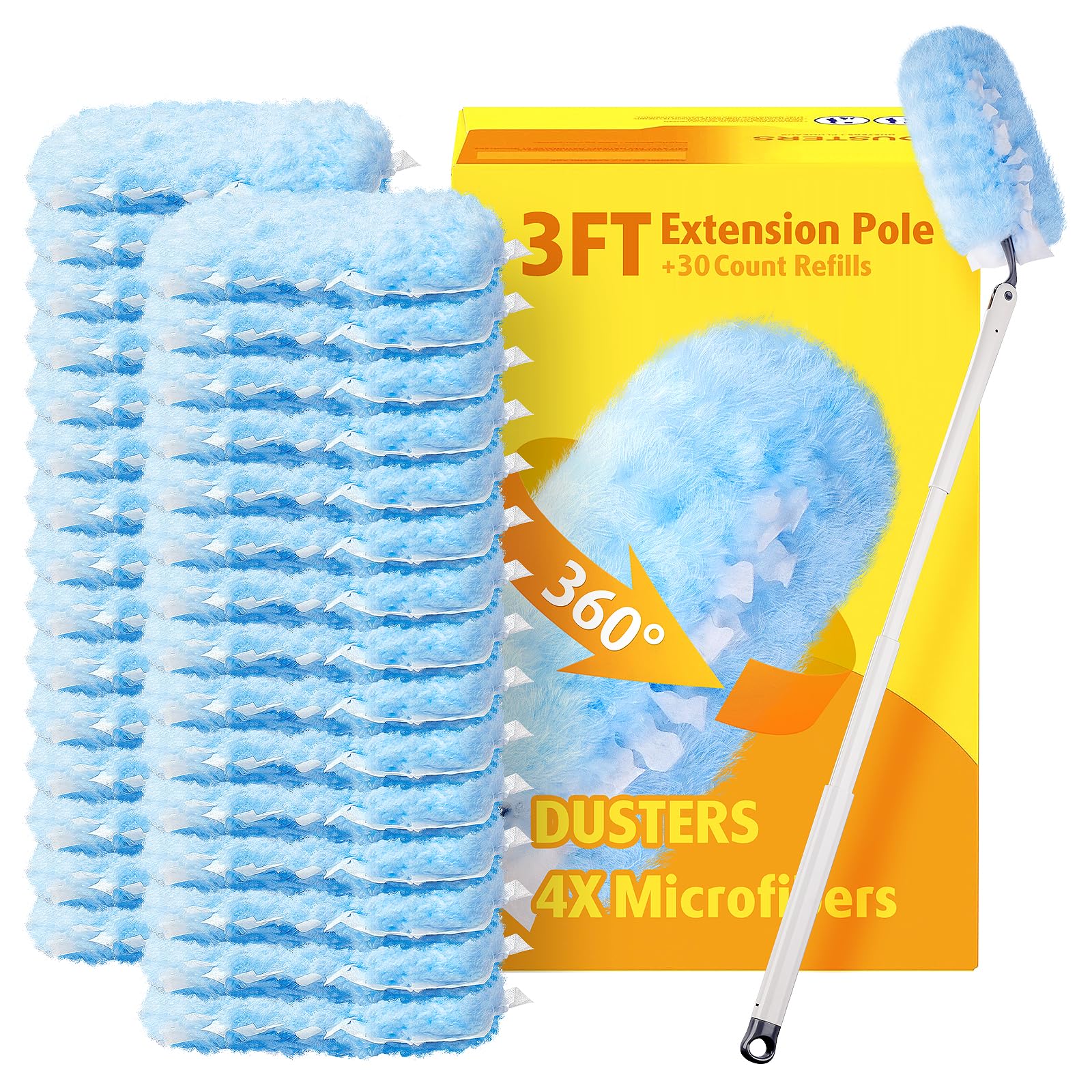 Photo 1 of 30 Count Heavy Duty Duster Refills with 3 ft Extendable Handle Starter Kit, Compatible with Swiffer Disposable Microfiber Feather Dusters for Cleaning Home