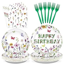 96 Pcs Wildflower Party Supplies 350 GSM Green
